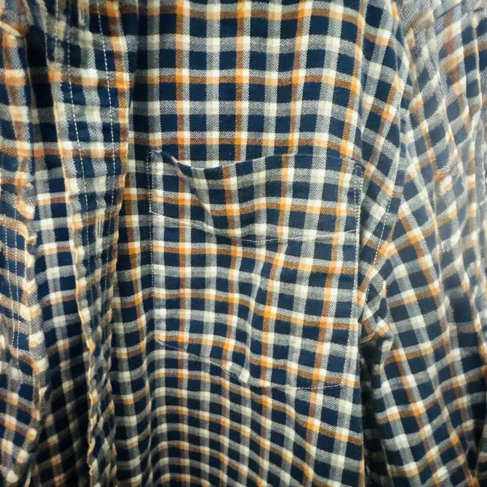 Banana Republic Luxe Flannel Slim Fit Plaid Shirt Men's Size Large Blue & Orange